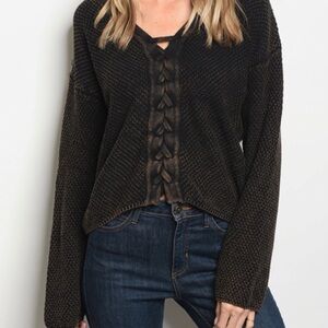 Very J acid wash thermal Waffle Knit slouchy top